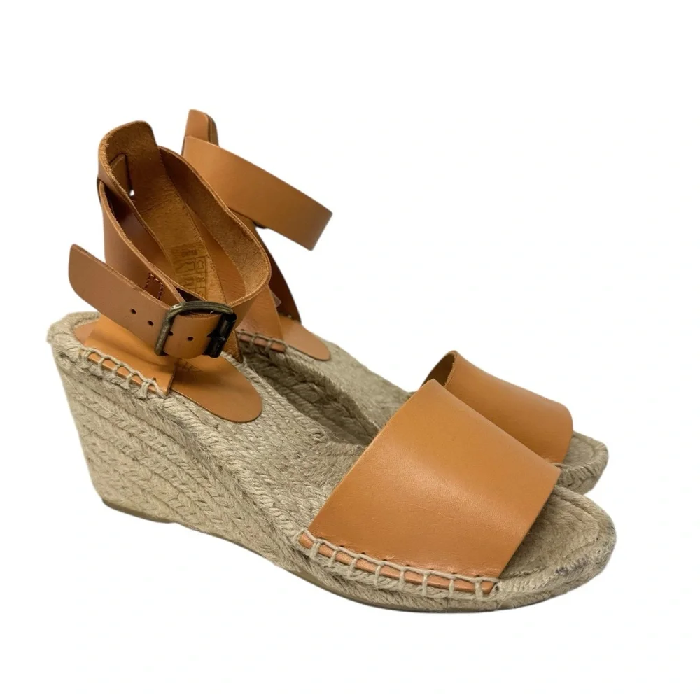 J. CREW Corsica Tumbled Leather Espadrille Wedges Dusty Cypress SZ 8 EUC